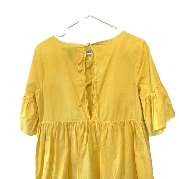 Forever 21 Mini Dress S Open Tie-Back 3/4 Bell Sleeves Babydoll Tiered Boho - Picture 6 of 8